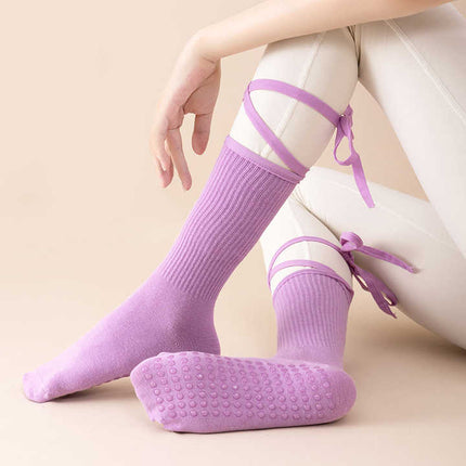 3 Pcs Yellow Non-Slip Yoga Socks with Cross Straps - Cotton Pilates Dance Socks for Women, Lightweight Comfort
