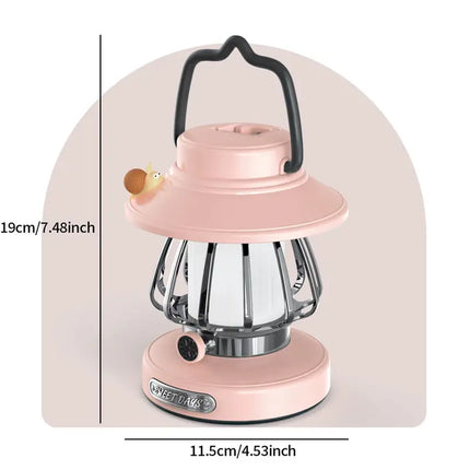 Purple Retro Snail Night Light - Portable Rechargeable Camping Lantern with Hook, 3-Color Dimming