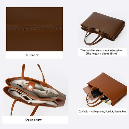Beige Large Capacity Tote Bag - Minimalist PU Leather Handbag for Daily Commute
