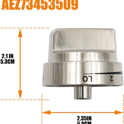 2 Pcs Silver AEZ73453509 Oven Stove Knob Assembly - Stainless Steel Replacement for AEZ72909008, Easy Install & Durable Upgrade