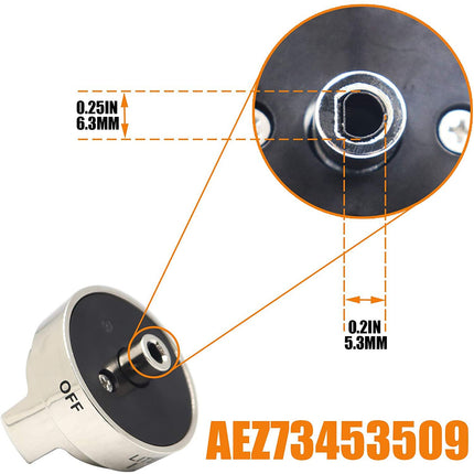 2 Pcs Silver AEZ73453509 Oven Stove Knob Assembly - Stainless Steel Replacement for AEZ72909008, Easy Install & Durable Upgrade
