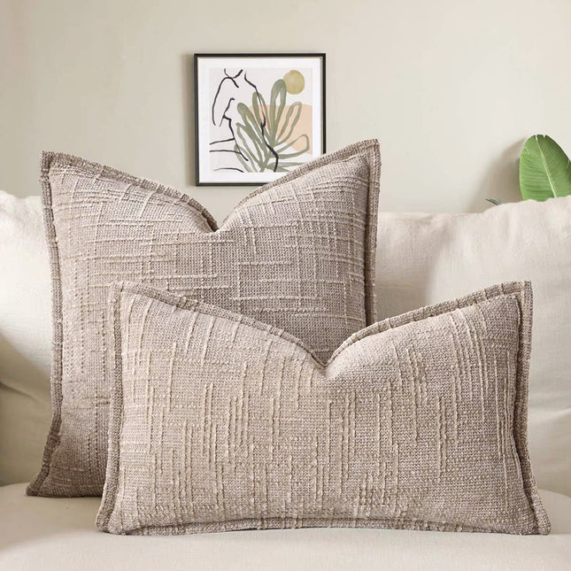 Oatmeal Chenille Crosshatch Textured Pillow Covers Set of 2 - Modern Minimalist Sofa Bed Cushion Covers 45x45cm & 30x50cm(without pillow core)