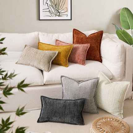 Oatmeal Chenille Crosshatch Textured Pillow Covers Set of 2 - Modern Minimalist Sofa Bed Cushion Covers 45x45cm & 30x50cm(without pillow core)