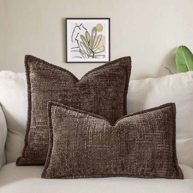 Coffee Chenille Crosshatch Textured Pillow Covers Set of 2