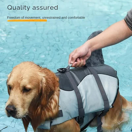 Size XL Grey Pet Life Jacket for Dogs - Summer Swimming Safety Vest with Shark Fin for Small to Large Breeds