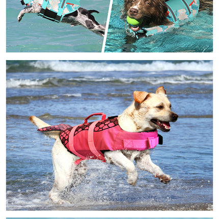 Size XS Pink Scale Pattern Pet Life Jacket for Dogs - Summer Swimming Safety Vest with Shark Fin for Small to Large Breeds
