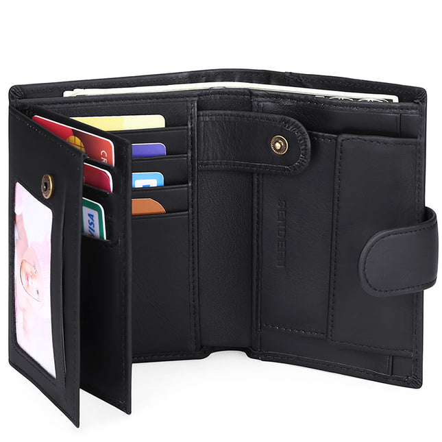Black Men's Short Leather Wallet with RFID Protection