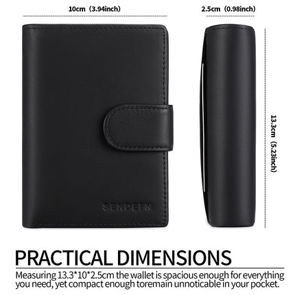 Black Plaid Men's Short Leather Wallet with RFID Protection - Genuine Cowhide Cardholder with Coin Pocket