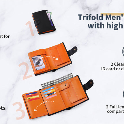 Coffee Men's Short Leather Wallet with RFID Protection - Genuine Cowhide Cardholder with Coin Pocket