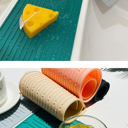 30*14.5CM Grey Silicone Draining Mat 4-Pack - Heat-Resistant Non-Slip Kitchen and Bathroom Pad for Cups and Utensils