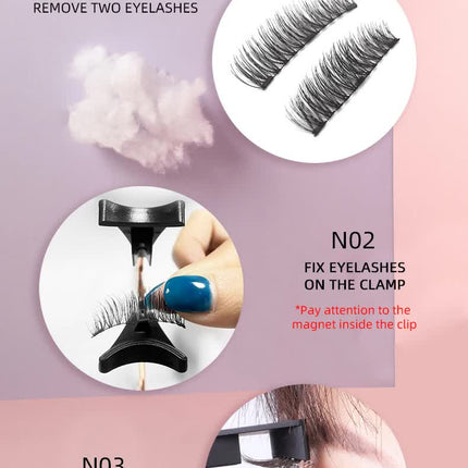 Style 4 Black Magnetic False Eyelashes Kit - 3 Pairs with Applicator Clip and Mirror Case
