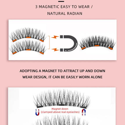 Style 4 Black Magnetic False Eyelashes Kit - 3 Pairs with Applicator Clip and Mirror Case