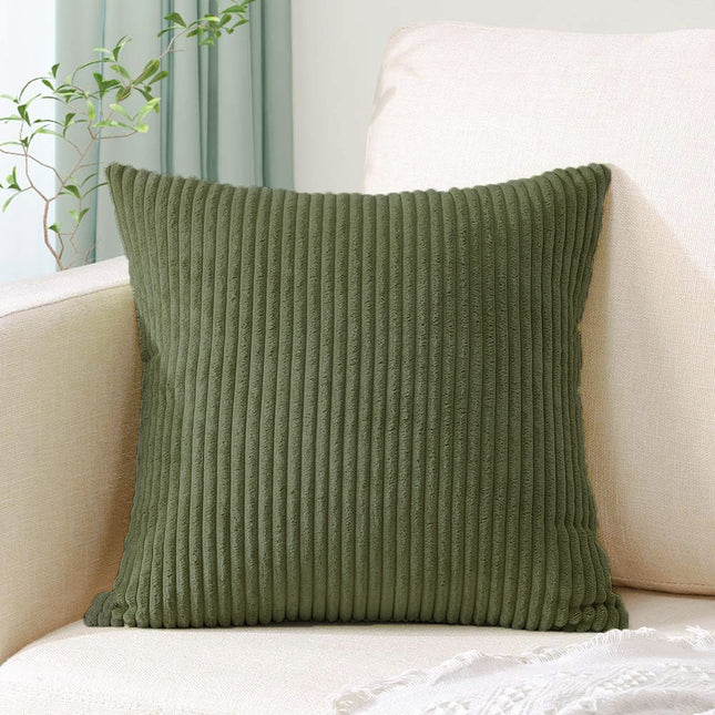 Green Plush Striped Pillow Covers 45x45cm