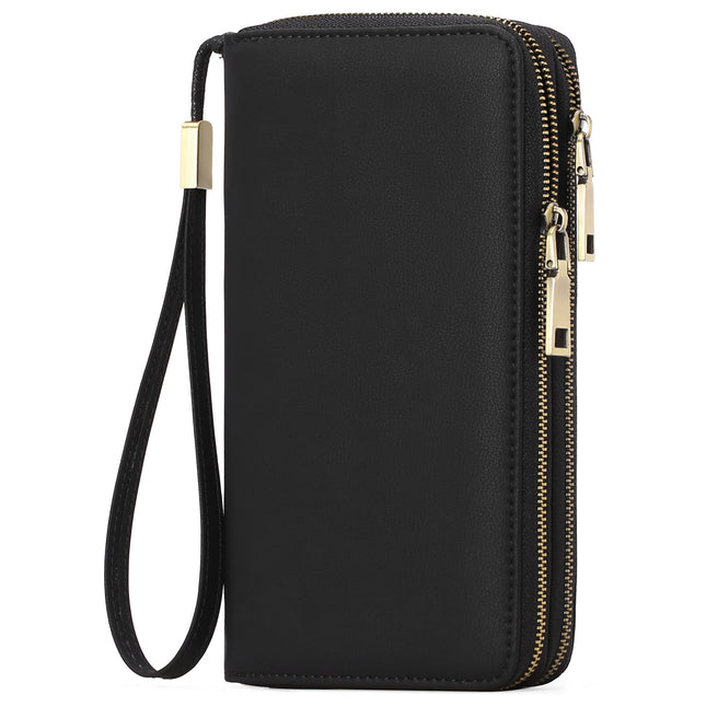 Black Double Zipper Women's Wallet