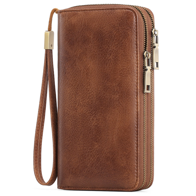 Brown Double Zipper Women's Wallet