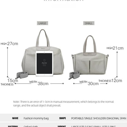Size Large Khaki Stylish Multi-Function Diaper Bag - Insulated Tote with Shoulder Strap for Baby Essentials