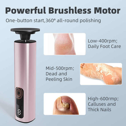 Purple Rechargeable Electric Foot File with 9 Speed Settings - Callus Remover for Smooth Feet