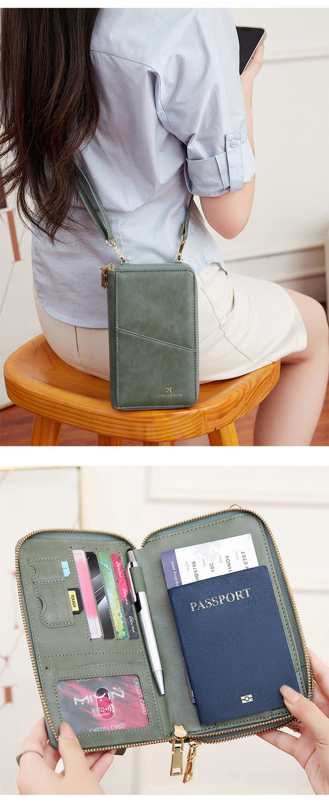 Green RFID Blocking Passport Wallet
