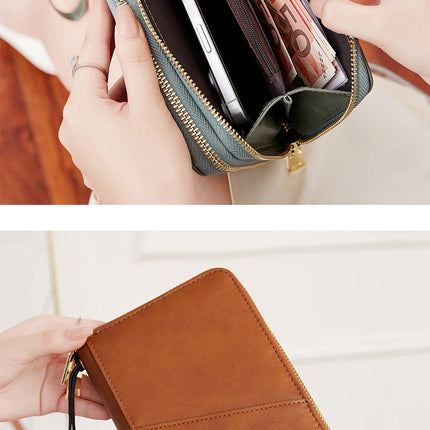 Light Brown RFID Blocking Passport Wallet - Multi-Function Travel Organizer with Double Zipper and Crossbody Strap