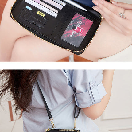 Black RFID Blocking Passport Wallet - Multi-Function Travel Organizer with Double Zipper and Crossbody Strap