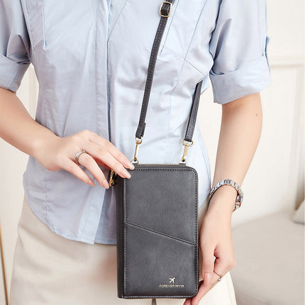Dark Grey RFID Blocking Passport Wallet - Multi-Function Travel Organizer with Double Zipper and Crossbody Strap