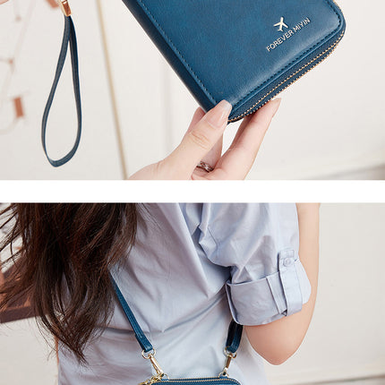 Peacock Blue RFID Blocking Passport Wallet - Multi-Function Travel Organizer with Double Zipper and Crossbody Strap