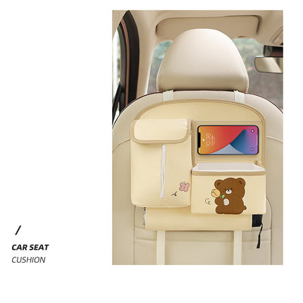 Black Car Backseat Organizer with Multi-Pocket Storage and PP Trash Bin - 400g Lightweight PU Leather