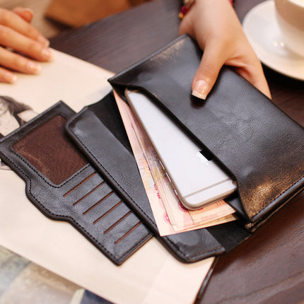 Blue Women's Genuine Leather Long Wallet - Slim Business Clutch with Snap Closure, Multi-Card Holder