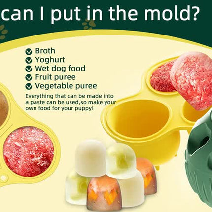Green Ball and Black Mold Pet Treat Dispensing Ball and Molding Set - Silicone Dog Chew Toy for Teeth Cleaning and Boredom Relief
