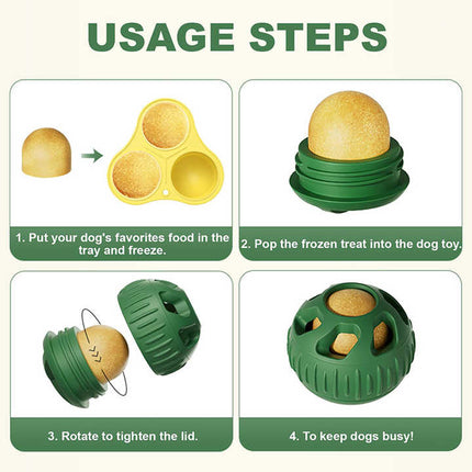 Red Ball and Yellow Mold Pet Treat Dispensing Ball and Molding Set - Silicone Dog Chew Toy for Teeth Cleaning and Boredom Relief