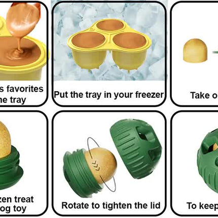 Red Ball and Yellow Mold Pet Treat Dispensing Ball and Molding Set - Silicone Dog Chew Toy for Teeth Cleaning and Boredom Relief