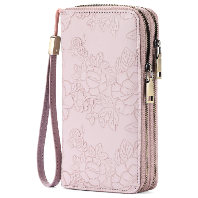 Pink Floral Embossed Large Capacity Women's Wallet