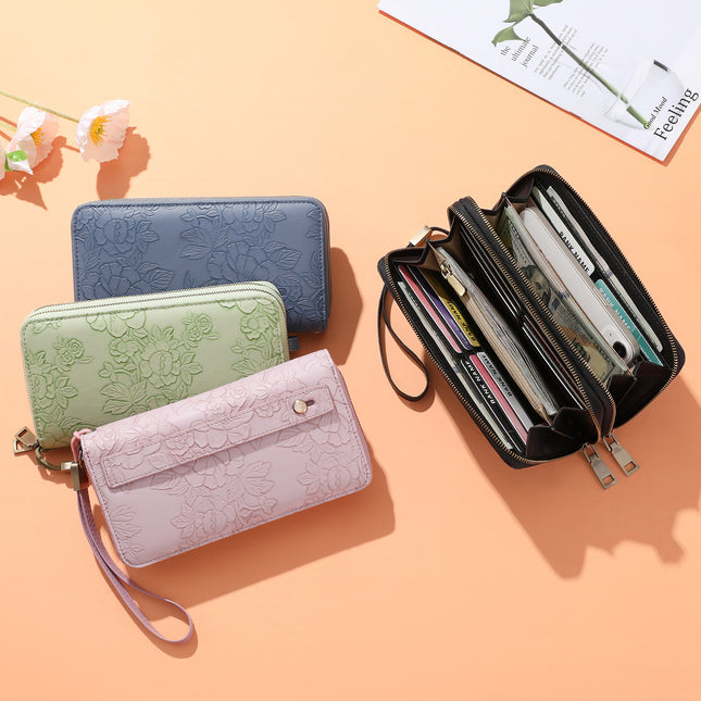 Blue Floral Embossed Large Capacity Women's Wallet – product detail