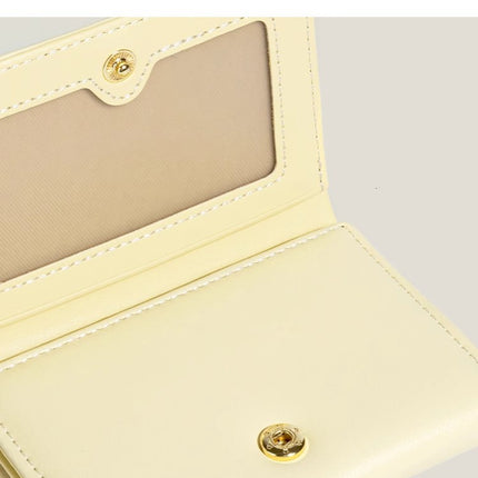 Yellow Compact Women's Bow-Accent Wallet - Fresh Minimalist PU Leather Foldable Card Holder with Multiple Slots