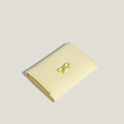 Pink Compact Women's Bow-Accent Wallet - Fresh Minimalist PU Leather Foldable Card Holder with Multiple Slots