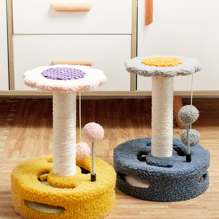 Blue And Grey Sunflower Cat Scratching Post - 35cm Sisal Cat Tree with Plush Toys for Small Cats