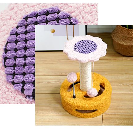 Blue And Grey Sunflower Cat Scratching Post - 35cm Sisal Cat Tree with Plush Toys for Small Cats