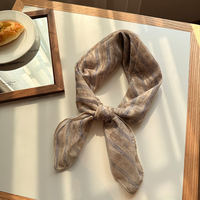 Style 3 Khaki Versatile Patterned Square Scarf 65x65cm Lightweight Polyester Neckerchief Headband Vintage