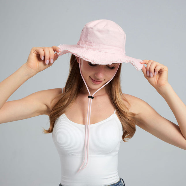 Pink Packable Cotton Bucket Hat