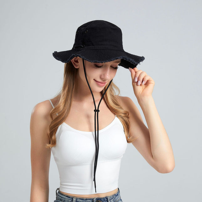 Black Packable Cotton Bucket Hat