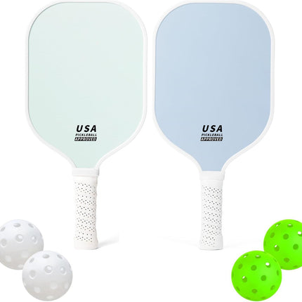 Bright Blue Fiberglass Pickleball Paddle Set - 2 Minimalist Paddles, 4 Balls, and Carry Bag for Outdoor Play