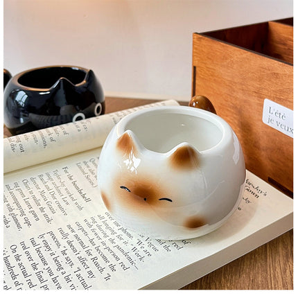 White And Brown Adorable Ceramic Cat Mug - Cute Creative Coffee Cup with Tail Handle (210ml)