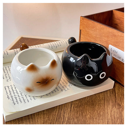 Black Adorable Ceramic Cat Mug - Cute Creative Coffee Cup with Tail Handle (210ml)