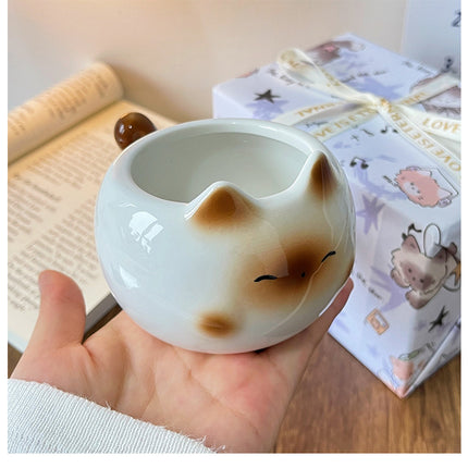 Black Adorable Ceramic Cat Mug - Cute Creative Coffee Cup with Tail Handle (210ml)
