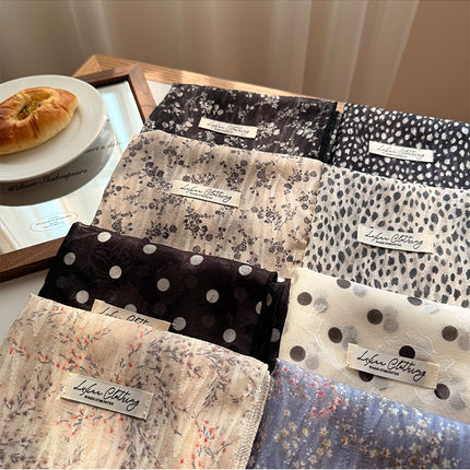 Style 8 Black Spots On White Background Versatile Patterned Square Scarf | 65x65cm Lightweight Polyester Neckerchief Headband | Vintage Polka Dot & Floral
