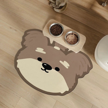 2 Pcs Style 2 White Puppy pattern Cartoon Pet Feeding Mat for Cats & Dogs - Absorbent Diatom Mud Splash-Proof Mat, Easy to Clean