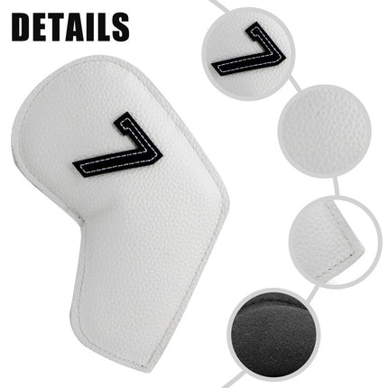 Black Golf Iron Head Covers Set of 10 - Waterproof PU Leather Club Protectors with Embroidered Numbers (3-9, P, A, S)