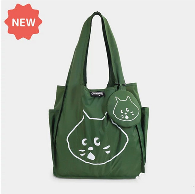 Dark Green Foldable Waterproof Shopping Tote Bag Set
