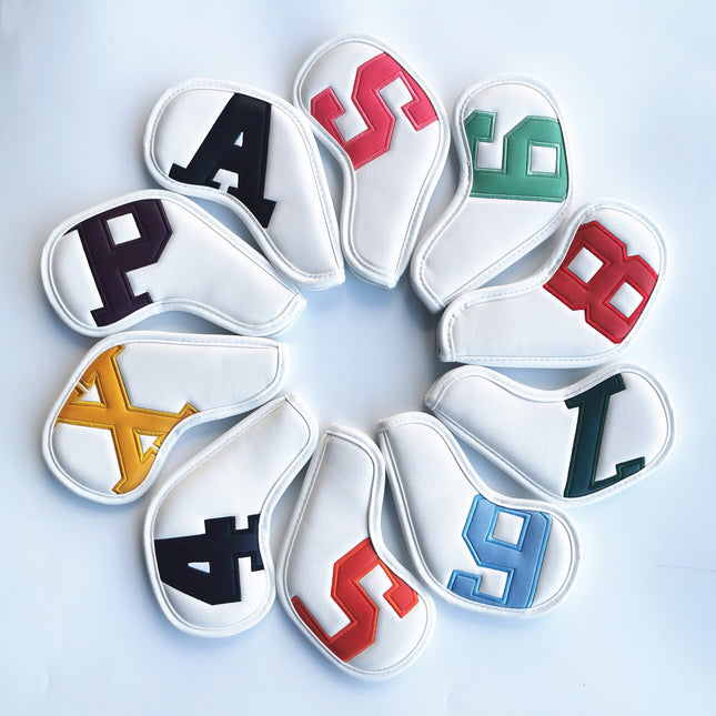 Colorful Words On White Background PU Leather Golf Iron Headcovers Set (10pcs)