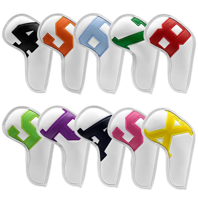 Colorful Words On White Background PU Leather Golf Iron Headcovers Set (10pcs) – product detail